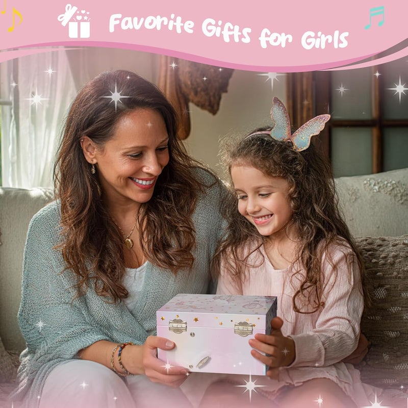 Procase صندوق مجوهرات يونيكورن للفتيات، صناديق مجوهرات موسيقية للأطفال مع دمية يونيكورن دوارة، هدايا عيد الميلاد وعيد الميلاد للفتيات الصغيرات والأطفال في سن 3 4 5 6 7 8 - يونيكورن (صندوق مع مجوهرات) - Image 5